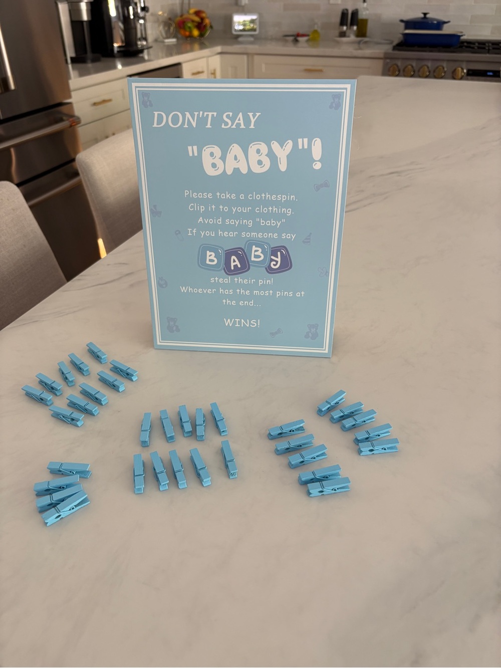 Blue Mini Clothespins for Baby Shower Games - Home Party Supplies with 34 pins